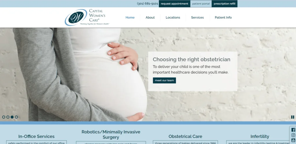 Screenshot of OB-GYN website designed by Practis