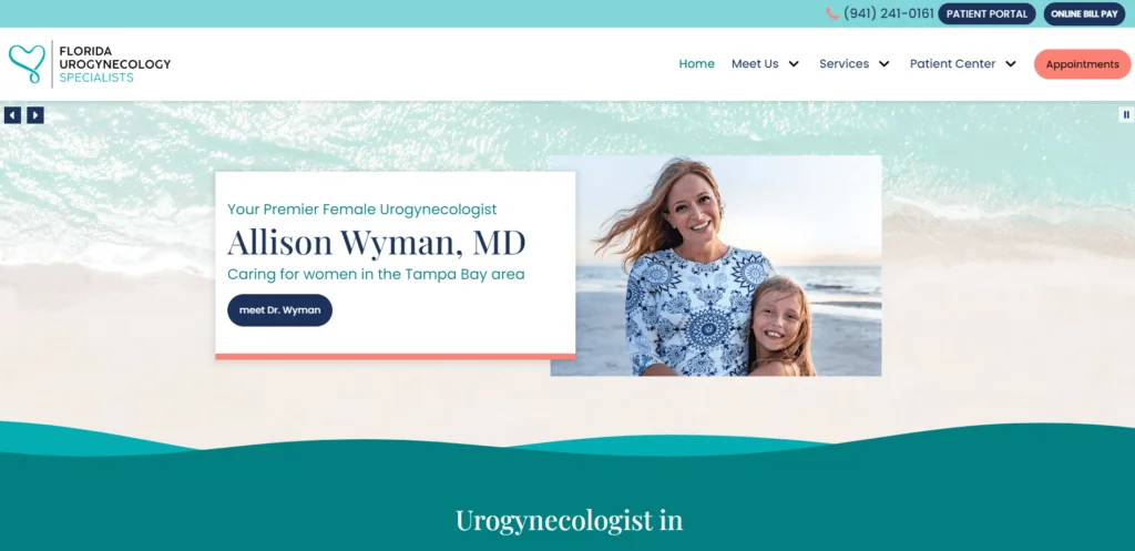 Screenshot of OB-GYN website designed by Practis