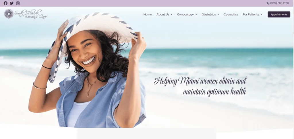 Screenshot of OB-GYN website designed by Practis