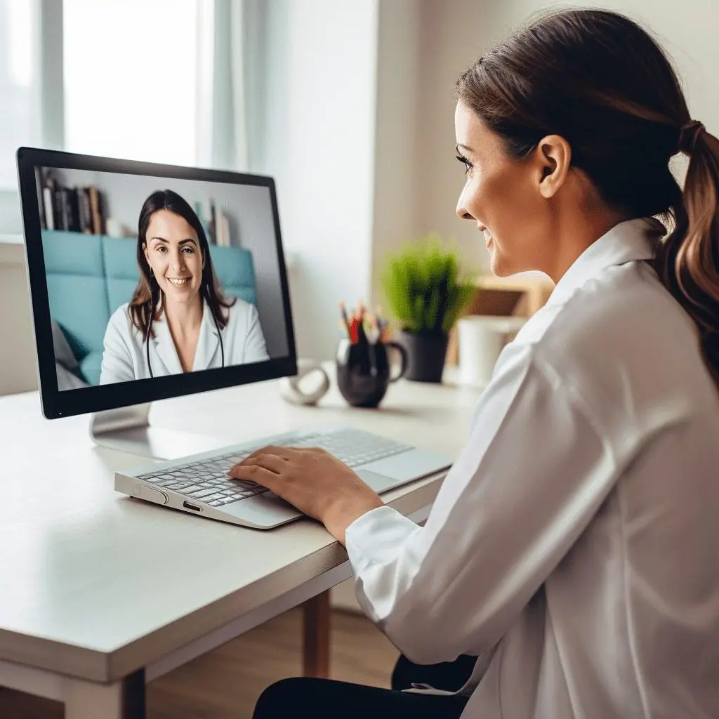 young woman watching a patient explainer video