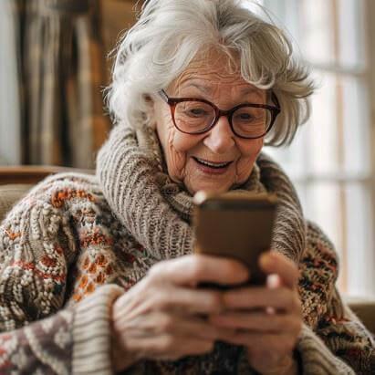 older woman looking at mobile phone