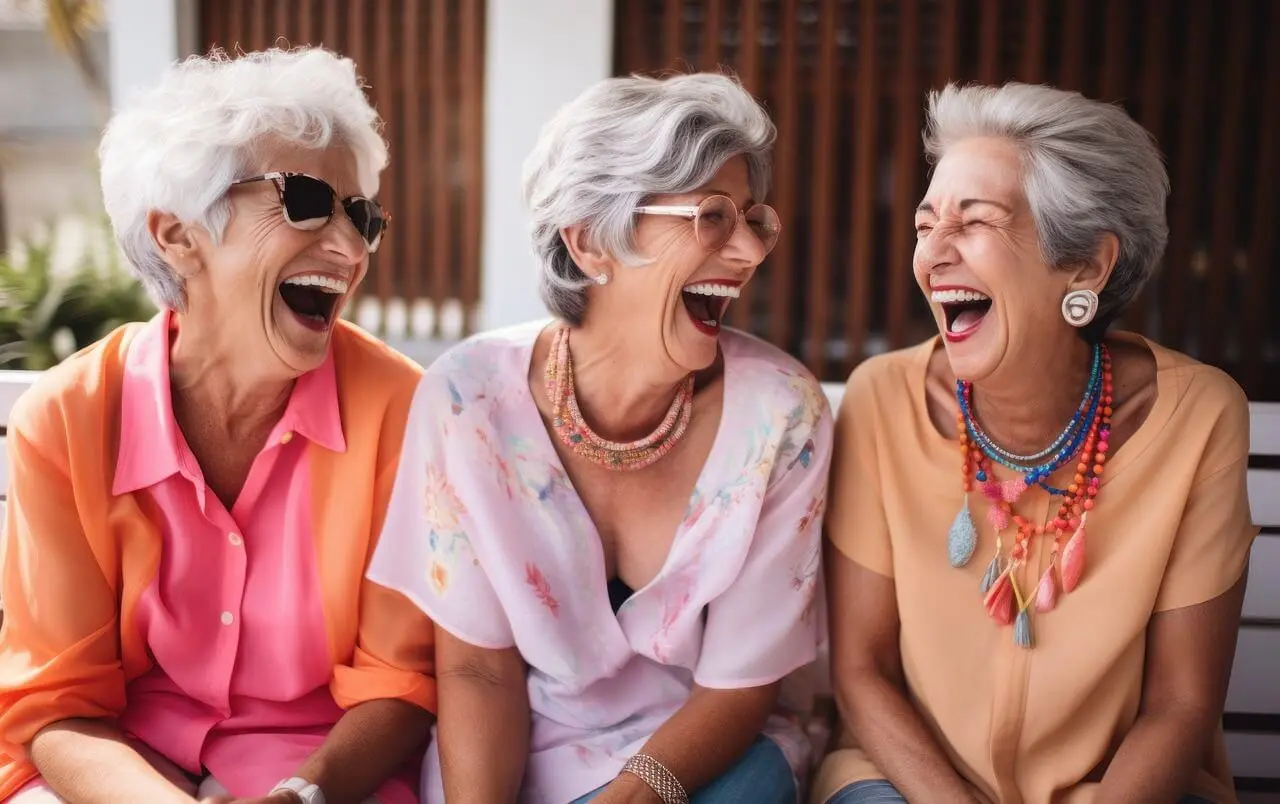 three senior women laughing