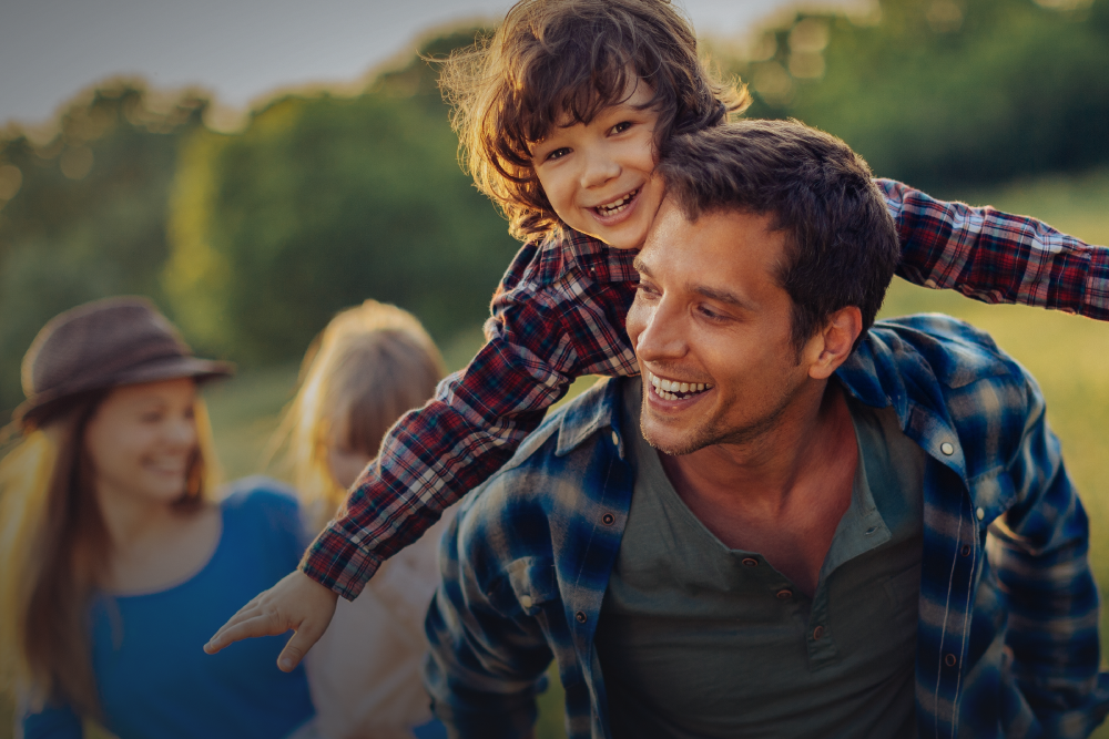 A family enjoys a nature hike in rural America.