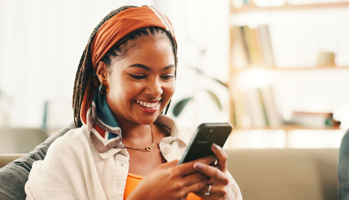 woman looking at her phone
